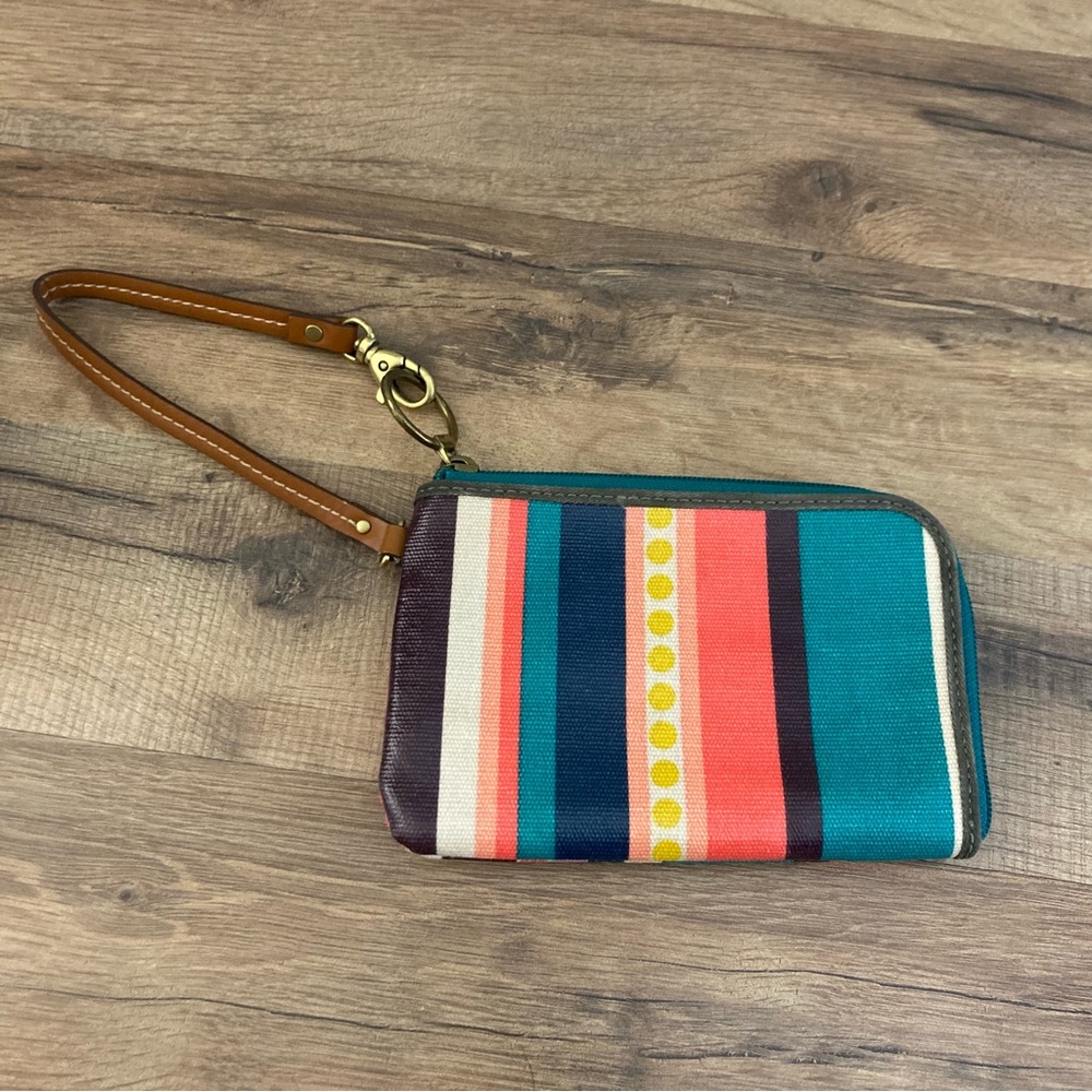 Fossil Keyper Coated Canvas Stripe Zip Around Wristlet Wallet - Picture 2 of 6